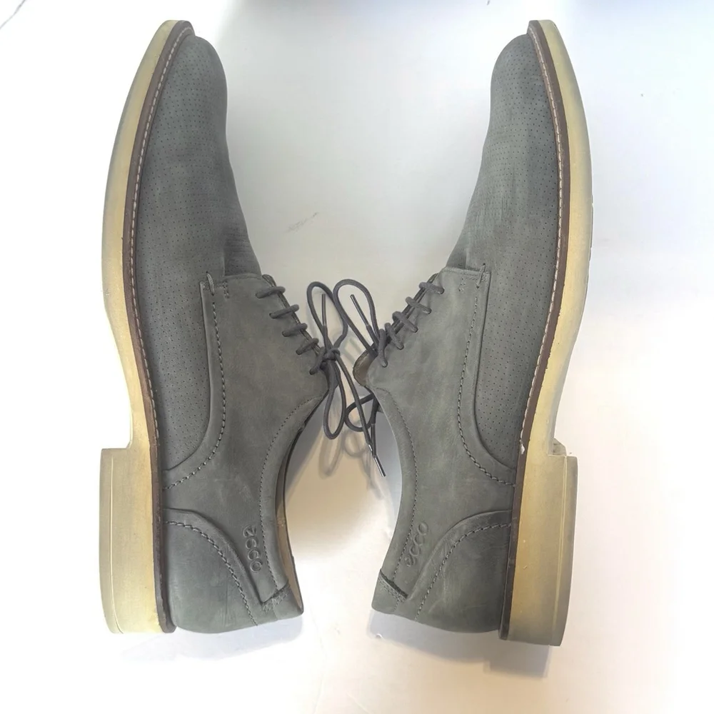 ECCO Men’s Gray Suede Perforated Oxford Shoes US 13 EU 47 Lightweight Comfort